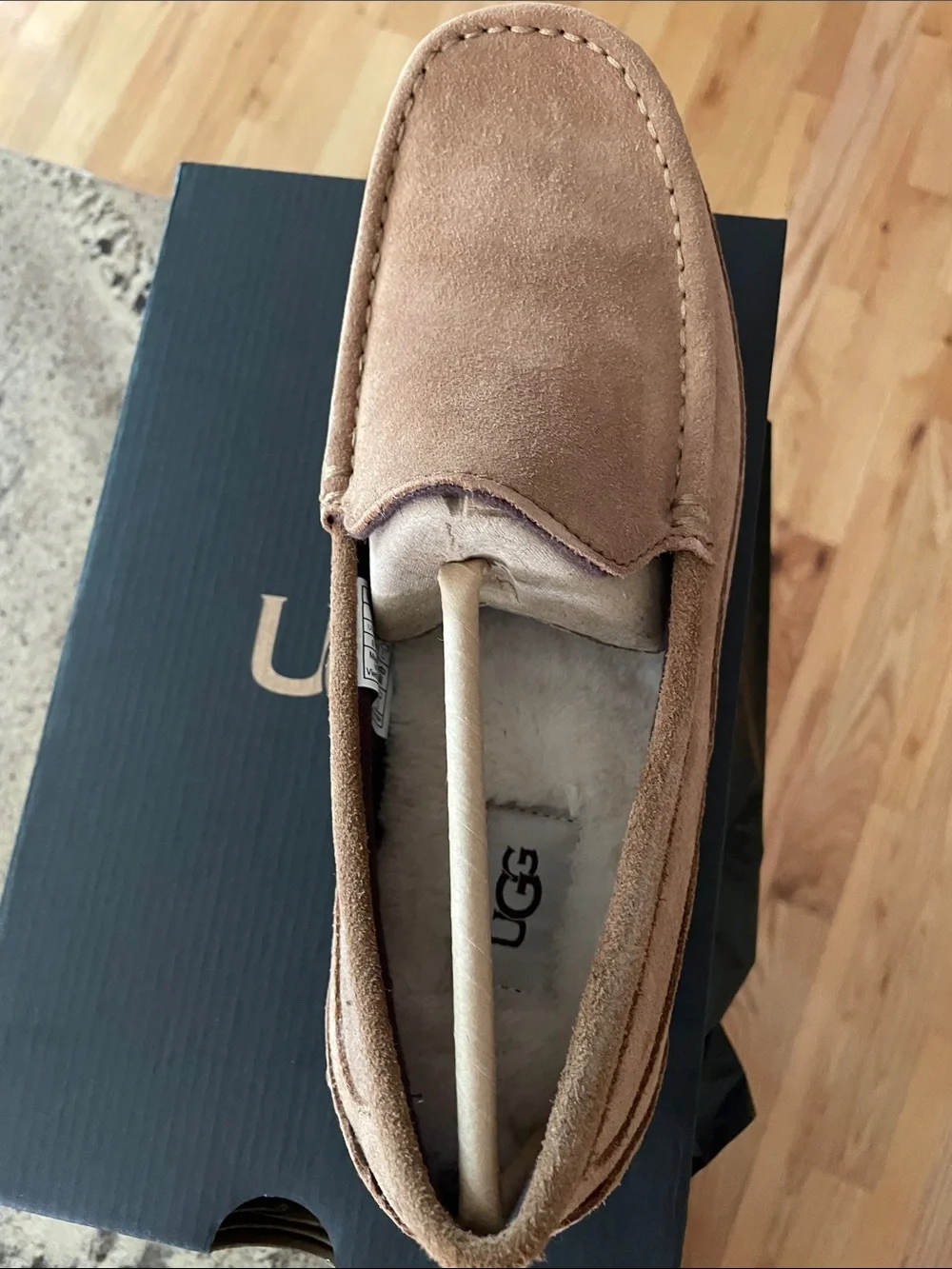 NWT UGG Alder Faux Shearing Lined Men's Suede Slip-On Loafer in Chestnut